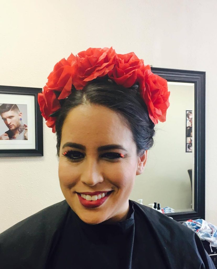 Woman with floral headpiece